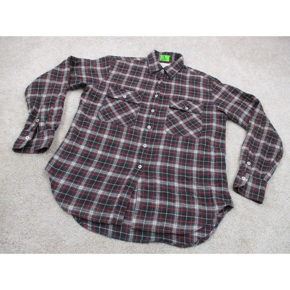 R13 Drop Neck Work Shirt Women Small S Gray Red Flannel Zip Back Button Up Italy - Picture 2 of 12